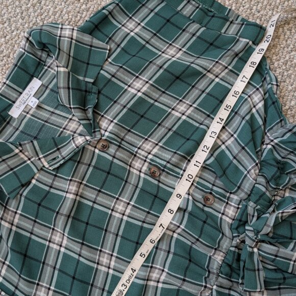 Sweet Rain Green Plaid Short Sleeve Flowy Top Small - Picture 4 of 9